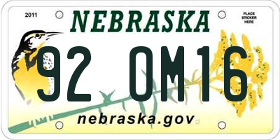 NE license plate 92OM16