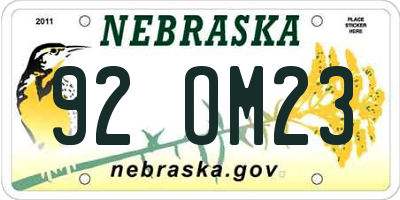 NE license plate 92OM23