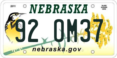 NE license plate 92OM37