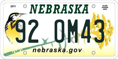 NE license plate 92OM43