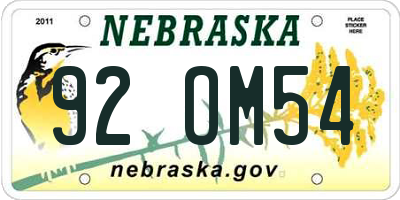 NE license plate 92OM54
