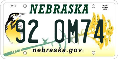 NE license plate 92OM74