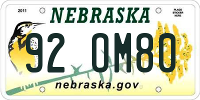 NE license plate 92OM80