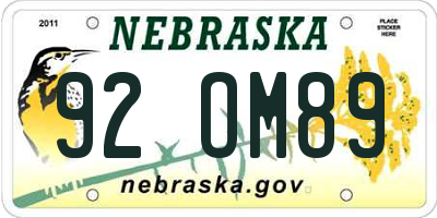 NE license plate 92OM89