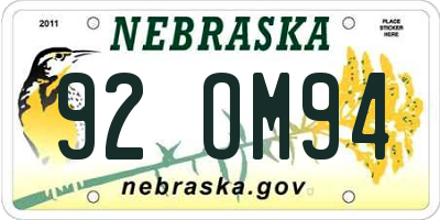 NE license plate 92OM94