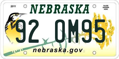 NE license plate 92OM95