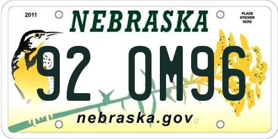NE license plate 92OM96