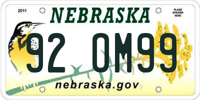 NE license plate 92OM99
