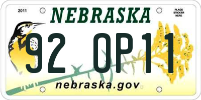 NE license plate 92OP11