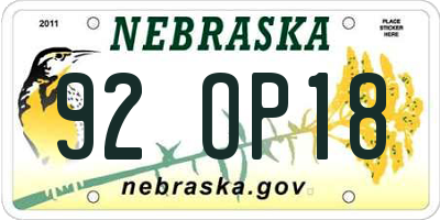 NE license plate 92OP18