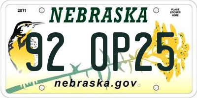 NE license plate 92OP25