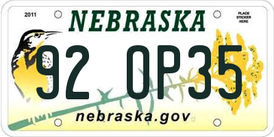 NE license plate 92OP35