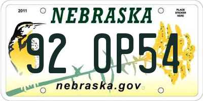 NE license plate 92OP54