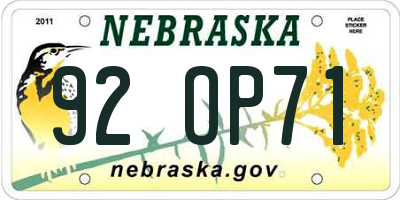 NE license plate 92OP71