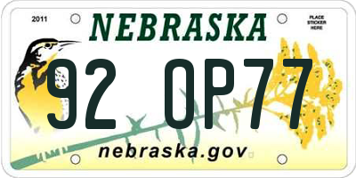 NE license plate 92OP77