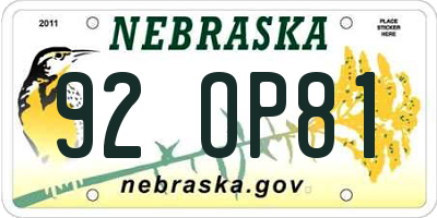 NE license plate 92OP81