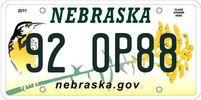 NE license plate 92OP88