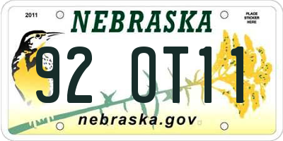 NE license plate 92OT11
