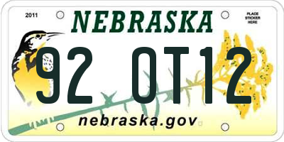 NE license plate 92OT12