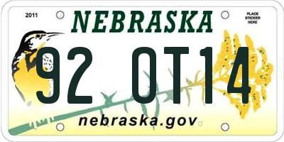 NE license plate 92OT14