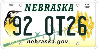 NE license plate 92OT26