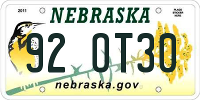 NE license plate 92OT30