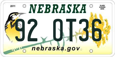 NE license plate 92OT36