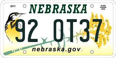 NE license plate 92OT37