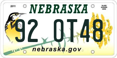 NE license plate 92OT48