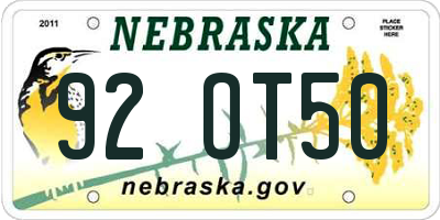NE license plate 92OT50