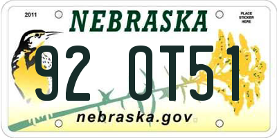 NE license plate 92OT51