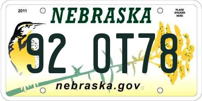 NE license plate 92OT78