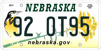 NE license plate 92OT95