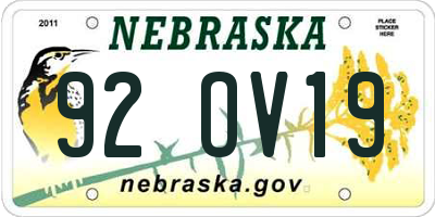 NE license plate 92OV19