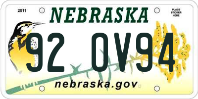 NE license plate 92OV94