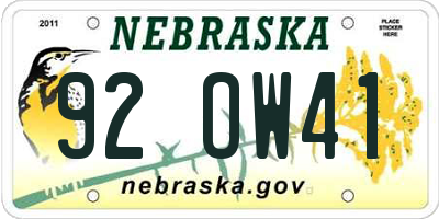 NE license plate 92OW41