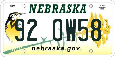 NE license plate 92OW58