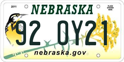 NE license plate 92OY21