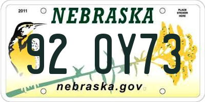 NE license plate 92OY73