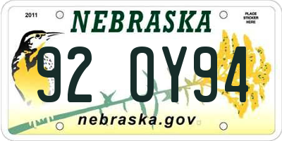 NE license plate 92OY94