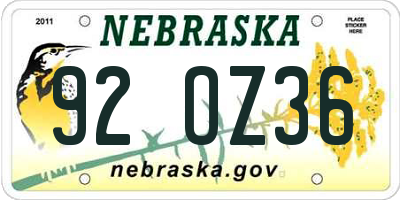 NE license plate 92OZ36