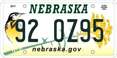 NE license plate 92OZ95