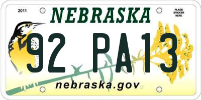 NE license plate 92PA13