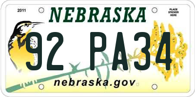 NE license plate 92PA34