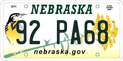 NE license plate 92PA68