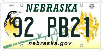 NE license plate 92PB21