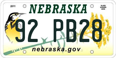 NE license plate 92PB28