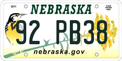 NE license plate 92PB38
