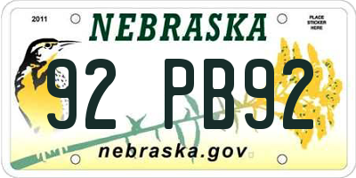 NE license plate 92PB92