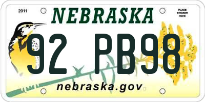 NE license plate 92PB98